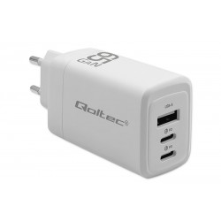 Charger Qoltec GaN Ultra (51822) 65W USB-C (2) / USB-A (white)