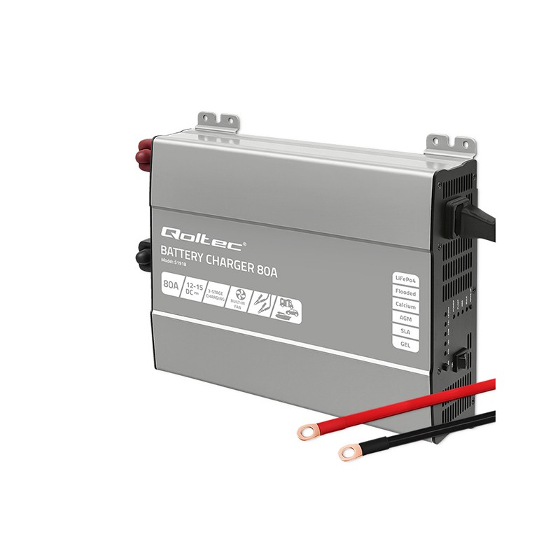 Qoltec Smart Monolith charger 12V, 80A (51918) for LiFePO4, AGM, GEL, SLA batteries